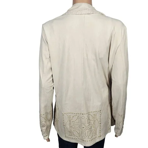 Coldwater Creek Women's Cream Faux Suede Western/Boho Open Jacket Size M - Picture 8 of 13